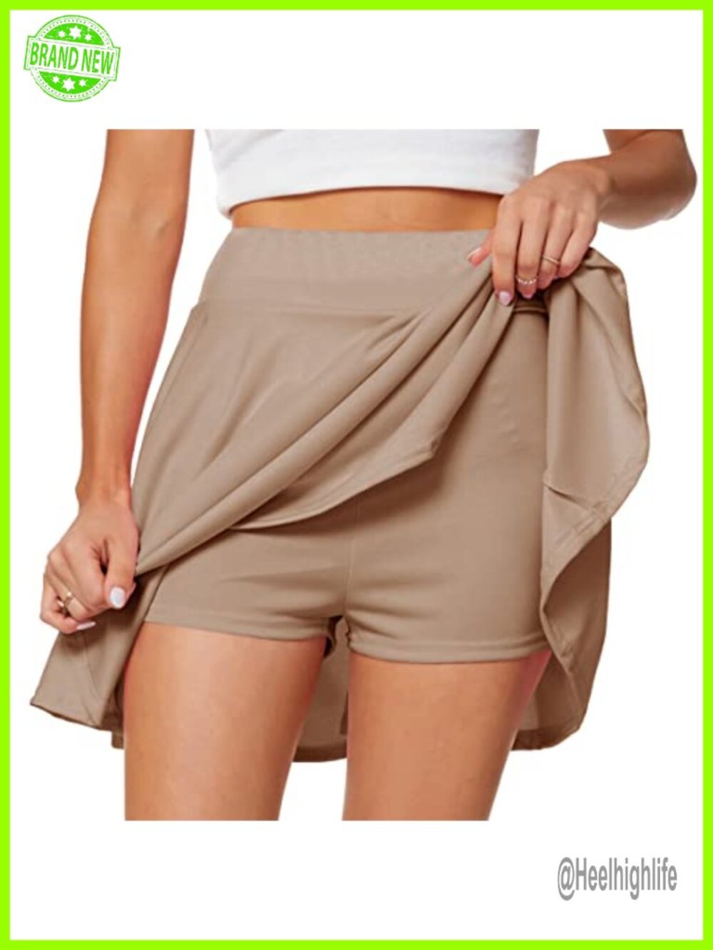 Flared Pleated Mini Skater Skirt with Built-in Shorts High Waist
